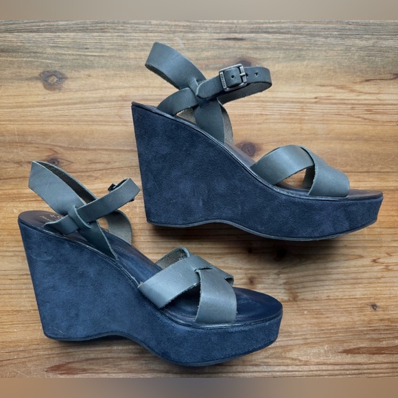 Kork-Ease Shoes - Kork Ease Bette Blue Wedge Strap Sandals 7